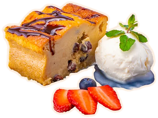 Golpe de gracia: budín con fudge y helado de vainilla
